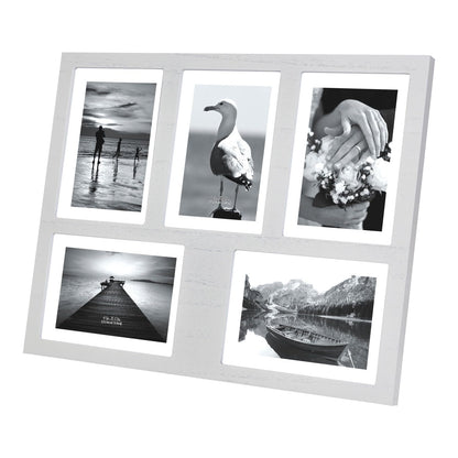 UMICAL 4x6 5-Opening Picture Frame with Shatter-Resistant Glass & White Wood 4x6 Collage Photo Frames for 4x6 Brushed Modern Black 5-Open Frame Made for Tabletop Stand and Wall Mounting