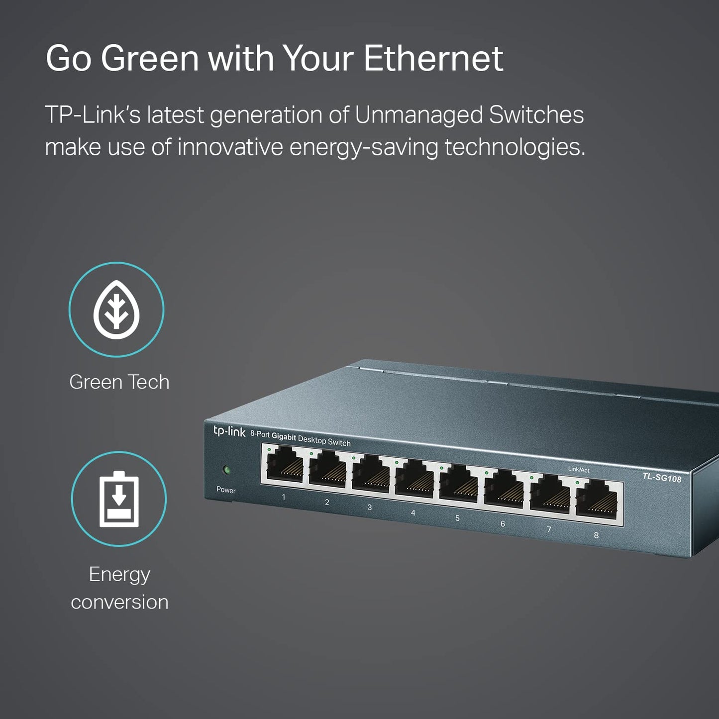 TP-Link 8 Port Gigabit Ethernet Network Switch - Ethernet Splitter | Plug & Play | Fanless | Sturdy Metal w/ Shielded Ports | Traffic Optimization | Unmanaged | Lifetime Protection (TL-SG108)
