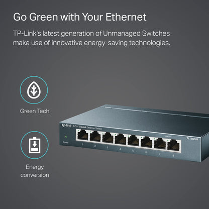 TP-Link 8 Port Gigabit Ethernet Network Switch - Ethernet Splitter | Plug & Play | Fanless | Sturdy Metal w/ Shielded Ports | Traffic Optimization | Unmanaged | Lifetime Protection (TL-SG108)
