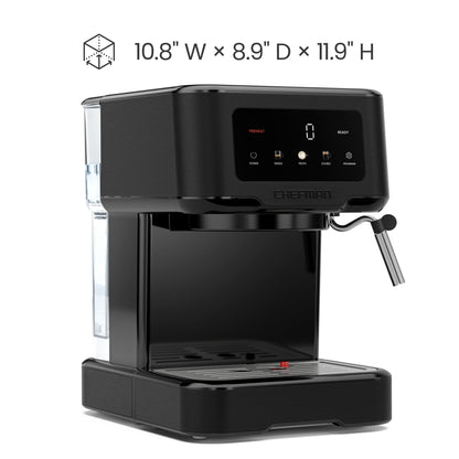 Chefman CraftBrew Espresso Machine, 15-Bar Pump Digital Espresso Maker w/Steam Wand for Latte & Cappuccino, Compact Espresso Coffee Machine w/ 1.5L Removable Water Reservoir - Stainless Black