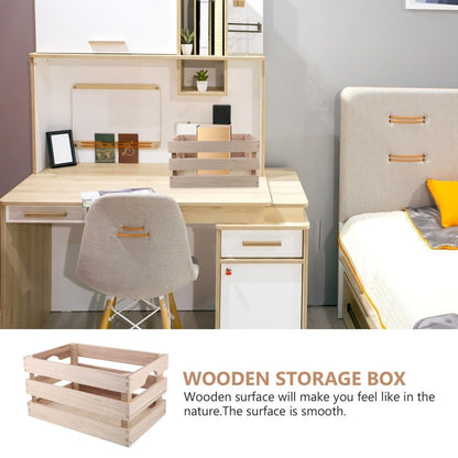Hemoton Wooden Storage Box 12X8X6.3 Inch Rectangular Wood Crate Basket Organizer with Handles for Home D Cor and Sundries Storage