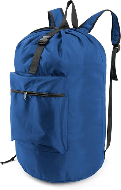 BeeGreen Laundry-Bag-Backpack-Heavy-Duty, Royal Blue Nylon Drawstring Portable