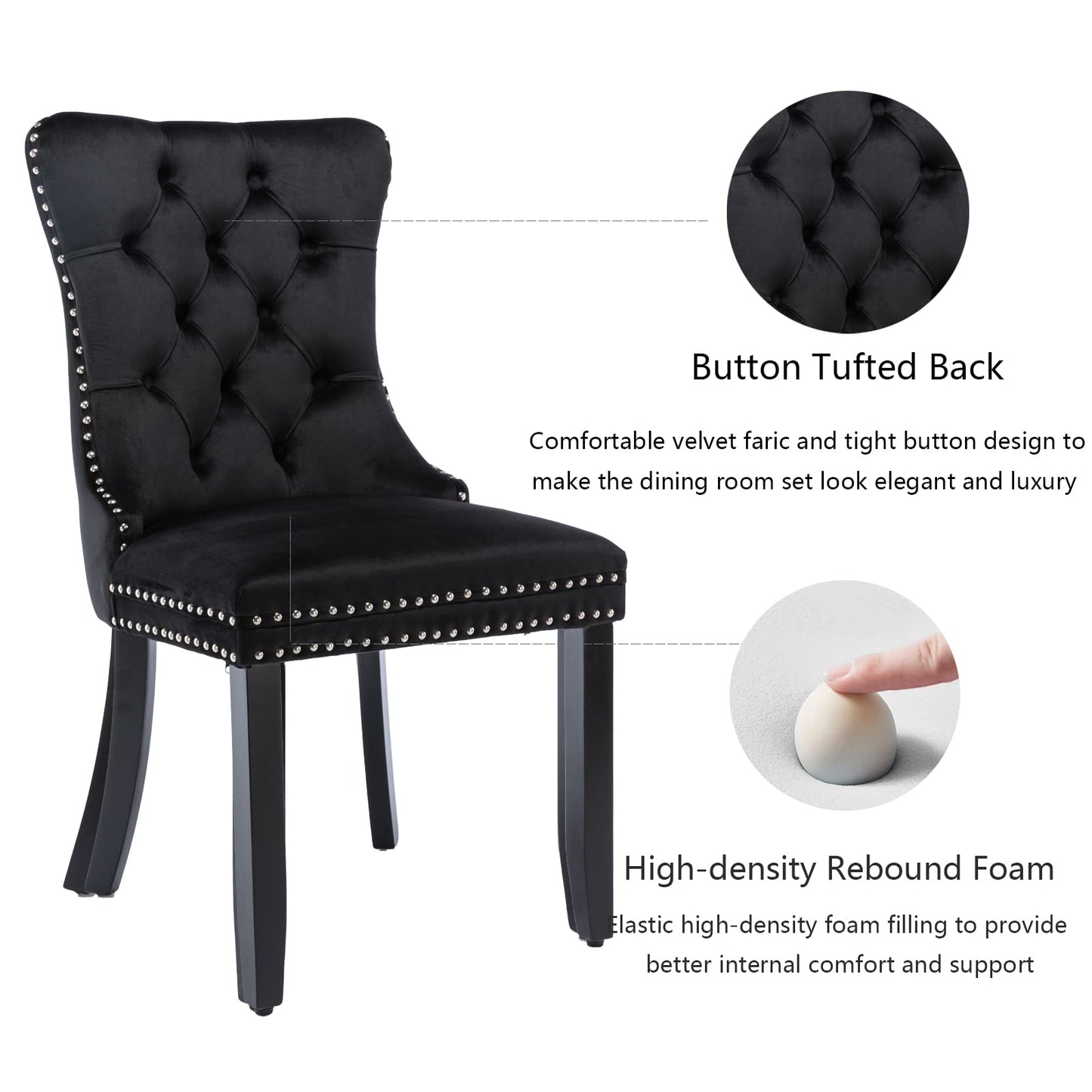 Shenyon Black Velvet Dining Chairs Set of 4, Upholstered Dining Room Chairs with Back Ring Pull Trim and Solid Wood Legs,Modern Dining Chairs Perfect for Dining Room,Living Room,Kitchen(Black)