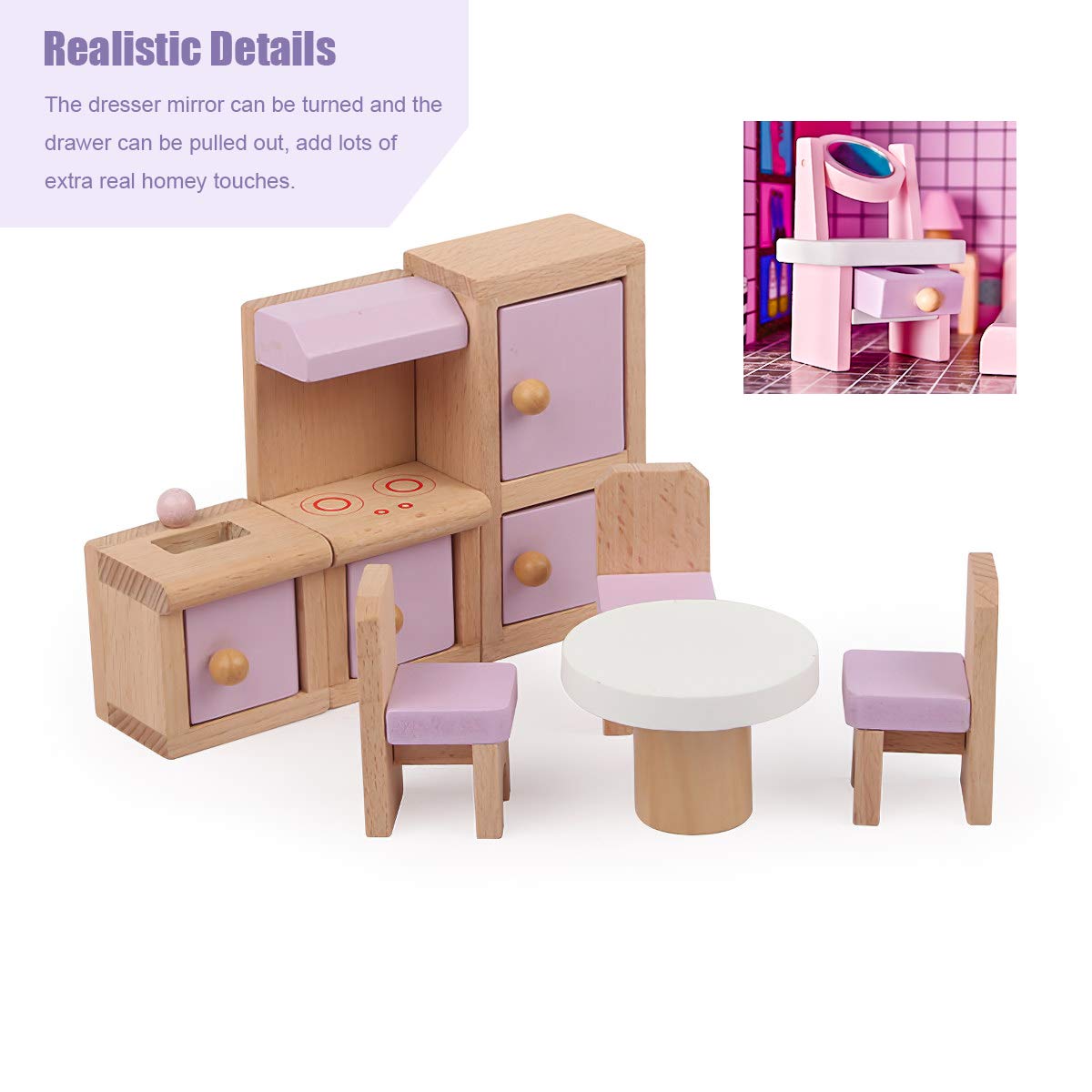 22 Pieces Wooden Mini Furniture Accessories 1:12 Scale Mini Wooden Furnishings for Mini Living Room,Kitchen,Dining Room,Bedroom,Bathroom