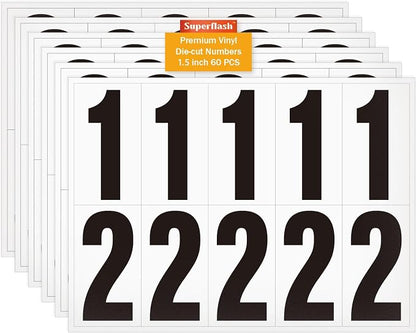 1.5 inch Self Adhesive Numbers for Mailbox, House Numbers, Reflective Mailbox Number, Trash Cans Number, for Outside, 60 PCS (Black/White)