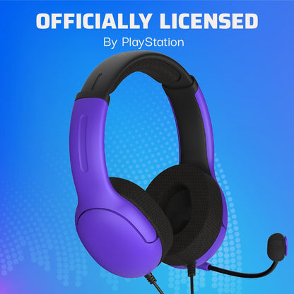 PDP AIRLITE Wired Stereo Gaming Headset, Officially Licensed Sony PlayStation 5, PS5/PS4/PS3/PC, Lightweight Durable Headphones, 3.5mm Audio Jack, Noise-canceling Flip-to-Mute Mic, Ultraviolet Purple