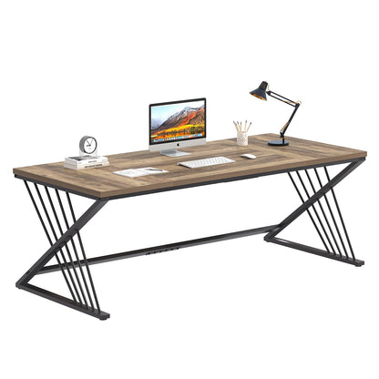 FOLUBAN 70.9" Computer Desk with Z-Shaped Legs, Industrial Work Executive Home Office Desk, Large 2 Person Gaming Study Desk Writing Table, Oak