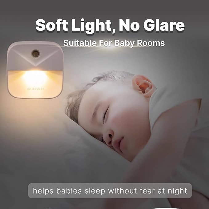 Night Lights Plug into Wall, Automatic LED Night Light with Dusk to Dawn Sensor, Modern V-Groove Design Square Night Lite for Hallway, 0.4W Plug-in Night Lights, 4-Pack (Warm Light)