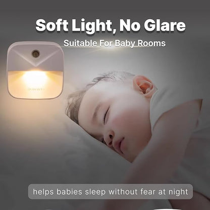 Night Lights Plug into Wall, Automatic LED Night Light with Dusk to Dawn Sensor, Modern V-Groove Design Square Night Lite for Hallway, 0.4W Plug-in Night Lights, 4-Pack (Warm Light)