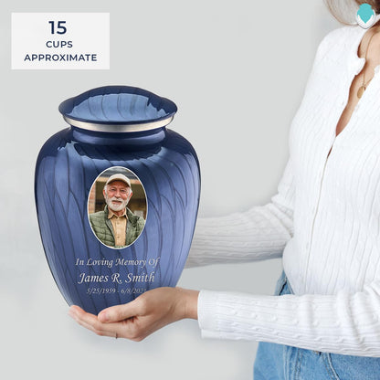 Geturns - Adult Custom Cremation Urns for Human Ashes I Large Pearl Cobalt Blue Photo Funeral Urn for Female and Male I 200 lbs