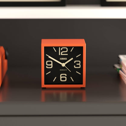 NEWGATE® Cube Alarm Clock | Design-led Cube Shaped Retro Alarm | Orange | Ideal for Bedside, Desk, Shelf & Mantel | Mid-Century Retro Bedroom & Office Accessory