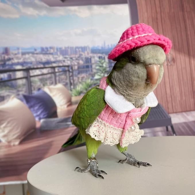 Bird Diaper Flight Suit - Pink Top Bird Clothes Cosplay Photo Prop for Parrots, Lovebirds, Parakeets, Cockatiels & Small Animals (Necked Parakeet)
