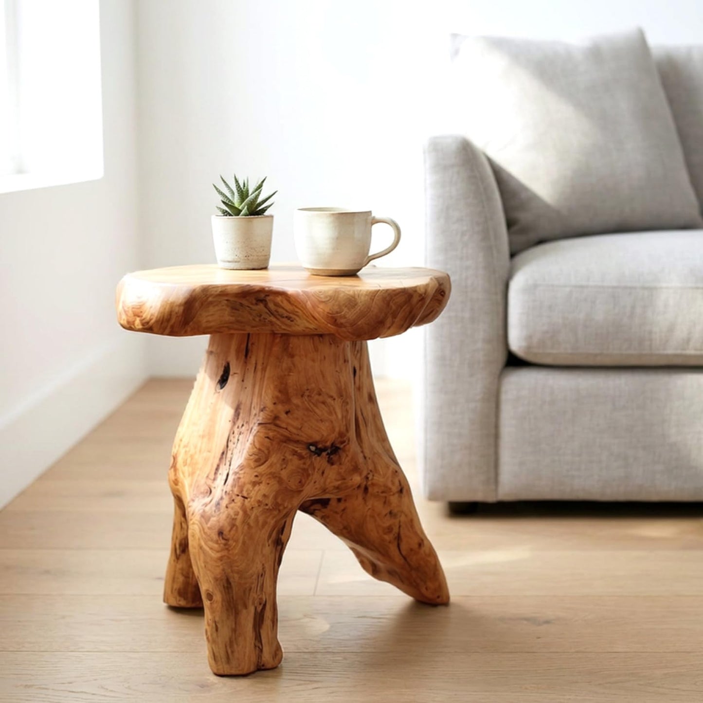 WELLAND Natural Cedar Stump Stool, 14" End Table, Live Edge Side Table, Plant Stand, Small Nightstand, Mushroom Stool for Living Room, Bedroom, Patio, Garden