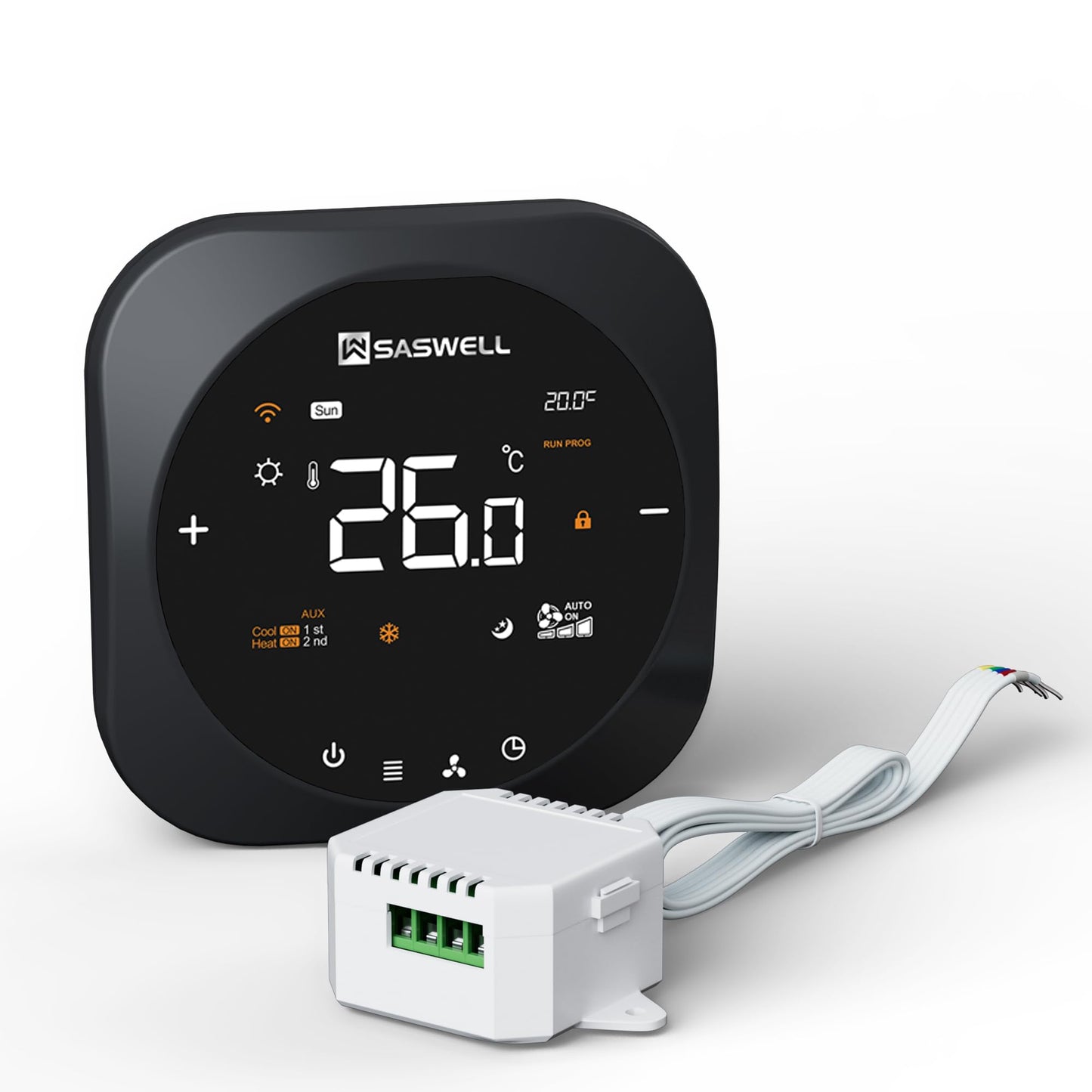 SASWELL Smart WiFi Thermostat for Home, Programmable Thermostat with C-Wire Adapter, 3H/2C for Heat Pump & Conventional Systems, Tuya App Control, Compatible with Alexa & Google Assistant