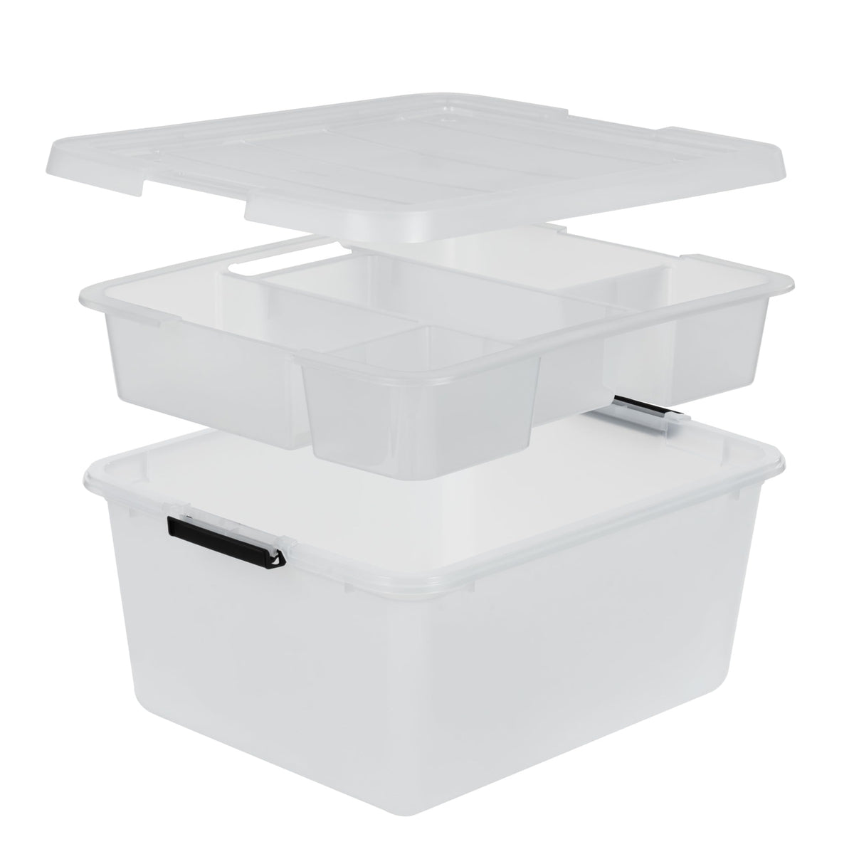 IRIS USA 18 QT Clear Storage Organizer with Removable Dividers, Stackable Plastic Storage Box with Lid, Modular Container for Crafts, Tools, Office & Pantry Organization