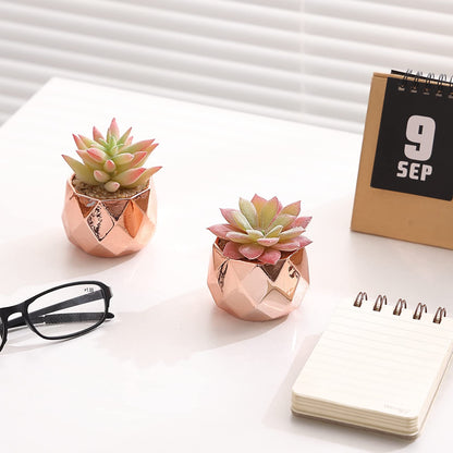 Tiita Artificial Faux Succulents in Pots, Mini Rose Gold Fake Plants for Women Desk, Small Realistic Faux Succulents for Home Office Accessories Window Sill Bathroom Bedroom, Rose Gold