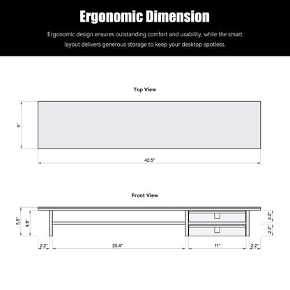 FENSULN Dual‑Tier Monitor Stand Riser with Drawers, Desktop Organizer Shelf Storage for Computer Screen 2 Monitors, Supports for PC Computer Monitor, Printer, Heavy TV Riser White