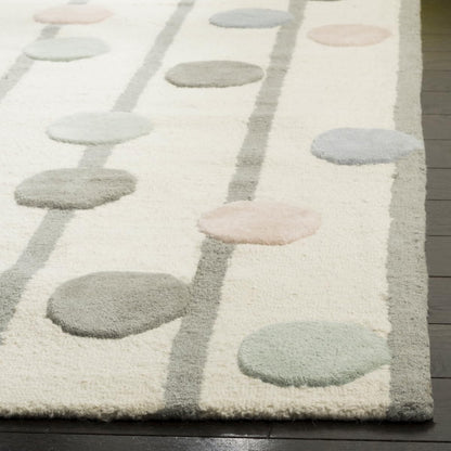 SAFAVIEH Area Rug 8x10 - Kids Collection - Large - Ivory & Multi, Handmade Wool, Polka Dot Stripe, Ideal for Bedroom, Playroom, Nursery, Boys & Girls Room (SFK909A)