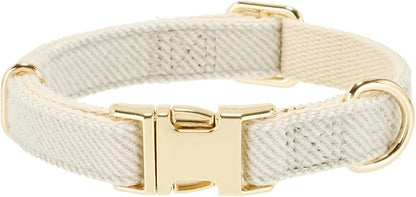 Luxury Soft Cotton Tweed Fabric Dog Collar & Leash Set with Gold Buckle – Durable Fabric, Stylish Design for Everyday Walks(Medium Grey)