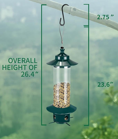 Squirrel Proof Bird Feeders for Outdoor: 4.8LB Large Capacity Hanging Bird Feeder, Weight-Activated Mechanism Wild Bird Feeders, Chew-Proof Metal Birdfeeder for Finch Cardinal Chickadee