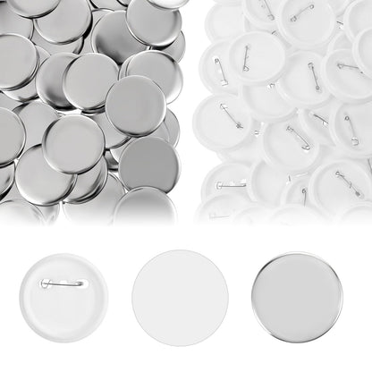 Yuanan 100 Sets Button Maker Supplies 58mm/2.25 Inch Button Supplies with Metal Covers, Pin Backs and Clear Film Badge Parts Pin Buttons Kit for Buttons Makers Machine Pins Maker Press
