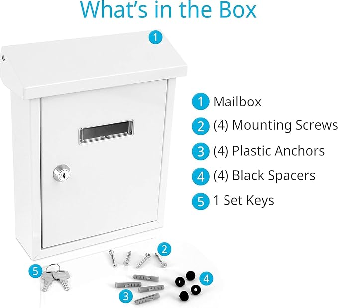 Serenelife Weatherproof Wall Mount Locking Mailbox Galvanized Steel Drop Box with Metal Flap for Mail Letters, Newspaper, Money Box, Decorative Mailboxes for Outside, Home Office, Businesses