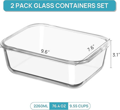 Vtopmart 2Pack 2260ml/ 76.4oz Large Glass Storage Containers