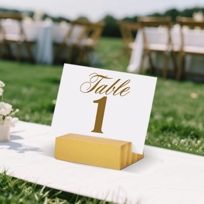 Zonon 12 Pcs Wood Place Card Holders Wooden Table Number Holder Stands Name for Wedding Party Events Exhibition Decoration Office Restaurant Business(Card,Gold,3 x 1.6 x 0.8 Inch)