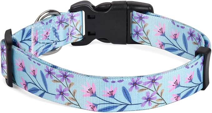Mihqy Dog Collar with Bohemia Floral Tribal Geometric Patterns - Soft Ethnic Style Collar Adjustable for Small Medium Large Dogs(Floral Purple,M)