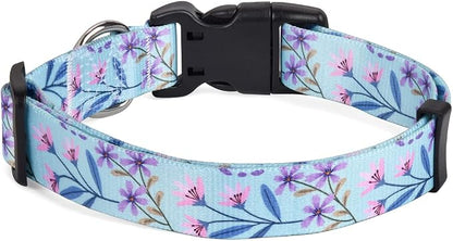 Mihqy Dog Collar with Bohemia Floral Tribal Geometric Patterns - Soft Ethnic Style Collar Adjustable for Small Medium Large Dogs(Floral Purple,XS)