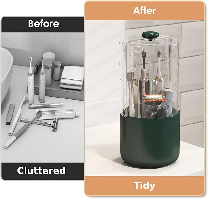 Toothbrush Holder with Cover 360 Rotating 4 Compartments Bathroom Toothpaste