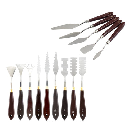 Suiwotin 14pcs Palette Knife Set, Stainless Steel Painting Knife Set, Wooden Handle Paint Spatula Painting Tools, Color Mixing Scraper Pallet Knife for Oil, Acrylic, Canvas Painting