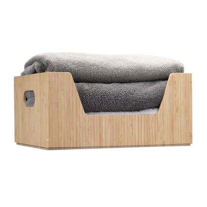 MobileVision Bamboo Storage Box with Open Front Stackable Bin Organizer to use in closets, bedrooms, kitchens, home & office, 14 x 11 x 6.5 inches