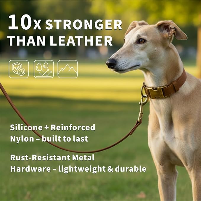 Dog Collar and Leash Set,Leather Silicone Waterproof Odor-Proof Dog Collar and Leash for Large Dogs, Soft Flexible Dog Collars, Durable Thick Adjustable Pet Collar (Brown, Large (16-24.5" Neck))