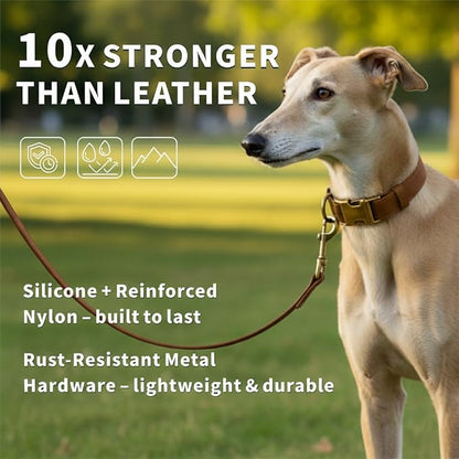 Dog Collar and Leash Set,Leather Silicone Waterproof Odor-Proof Dog Collar and Leash for Large Dogs, Soft Flexible Dog Collars, Durable Thick Adjustable Pet Collar (Brown, Large (16-24.5" Neck))