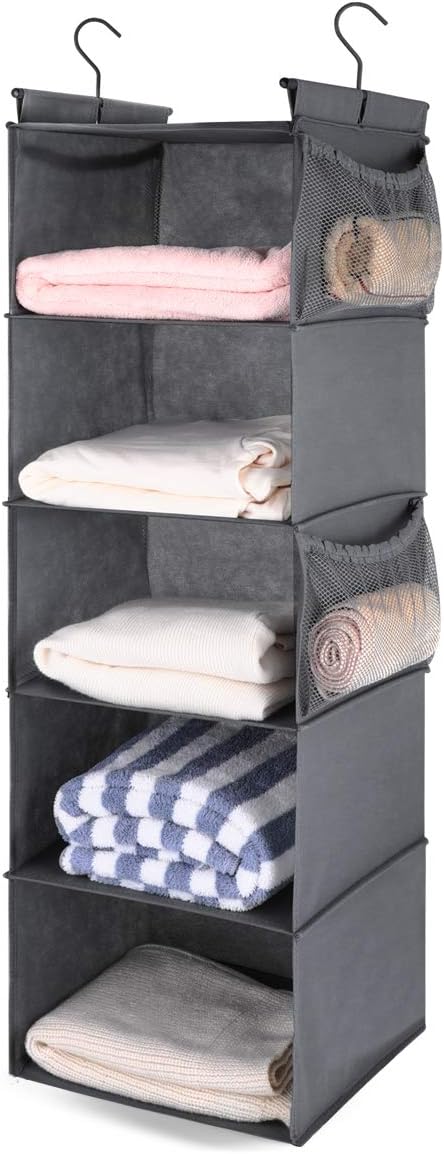 MAX Houser 5 Shelf Hanging Closet Organizer, Space Saver, Cloth Hanging Shelves