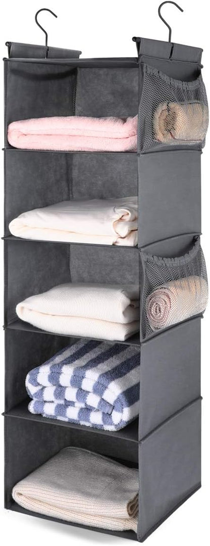 MAX Houser 5 Shelf Hanging Closet Organizer, Space Saver, Cloth Hanging Shelves