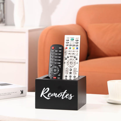 COOLEX Remote Control Holder, Wooden Tv Remote Holder, Remote Holder for Table, Remote Control Storage Organizer Caddy - Black