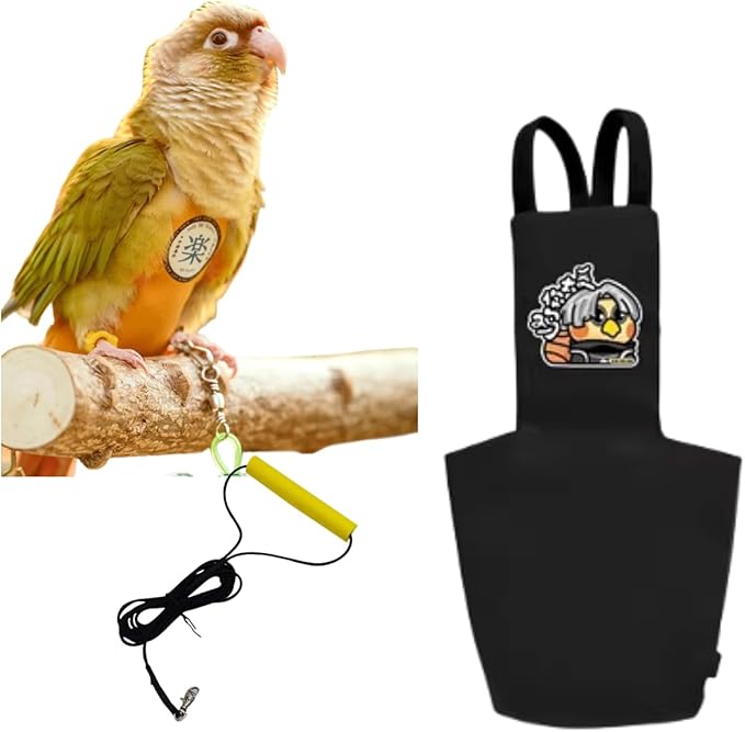 MANON ROSA Bird Diapers Leash Set Washable Reusable Handmade Flight Suit Waterproof Inner Layer - Protective Parrot Nappy Clothes Parakeets Macaws Budgies Canaries (Black3,Lovebird)