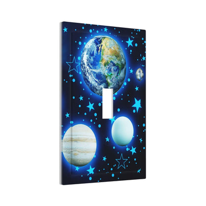 Stars Planet 1 Gang Light Switch Cover Blue Solar Decorative Wall Plate Single Toggle System Glow Switchplate Electrical Faceplate for Home Nursery Decor