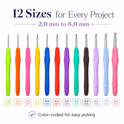 Crochet Hooks 12 Sizes Crochet Hook Set, 50 Pack Yarn Crochet Kit for Beginners, Knitting Needles with Ergonomic Handles for Arthritic Hands, Crochet Needle Kit with Blue Case for Crocheters