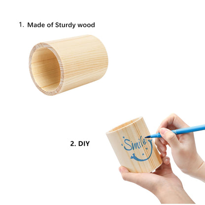 Yopay 12 Pack Wood Pen Holder, 4 Inch Round Pencil Holder, Unfinished Wooden Vase, Desk Organizer Cups for Makeup Brush, Homemade DIY Crafts, Home School Office Supplies, Wedding Centerpieces Decor