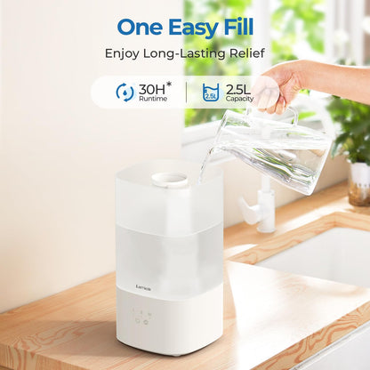 LasVacde 2.5L Humidifiers for Bedroom, Top Fill Cool Mist Humidifiers for Large Room, Easy to Fill & Clean, 30H Runtime, 28dB Quiet Air Humidifier for Plants, Baby Nursery with Night Light