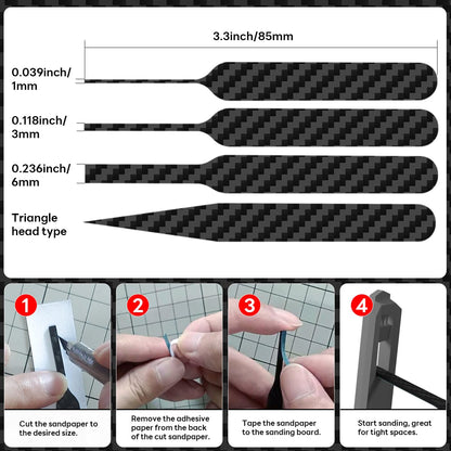 stedi Carbon Fiber Sanding Sticks, Hobby Model Tools, 7-piece Set (3"×0.6",3"×0.4",3"×0.2" and 4 Detail Sanding Boards) Professional Sanding Sticks for Sticky Sandpaper