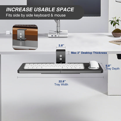 Large Under Desk Rotatable Computer Keyboard and Mouse Tray, Extra Sturdy Desk Swivel Clamp, Ergonomic Keyboard & Mouse Tray for Typing in Home, Office Work, 23 x 10 Inch