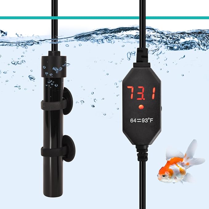 YOFOTHS Mini Aquarium Heater Alumina Ceramic, 25W Digital Display Thermostat, Compact Thumb-Size Fish Tank Heater with Temperature Control for 3-5 Gallon Betta Tanks (25W)