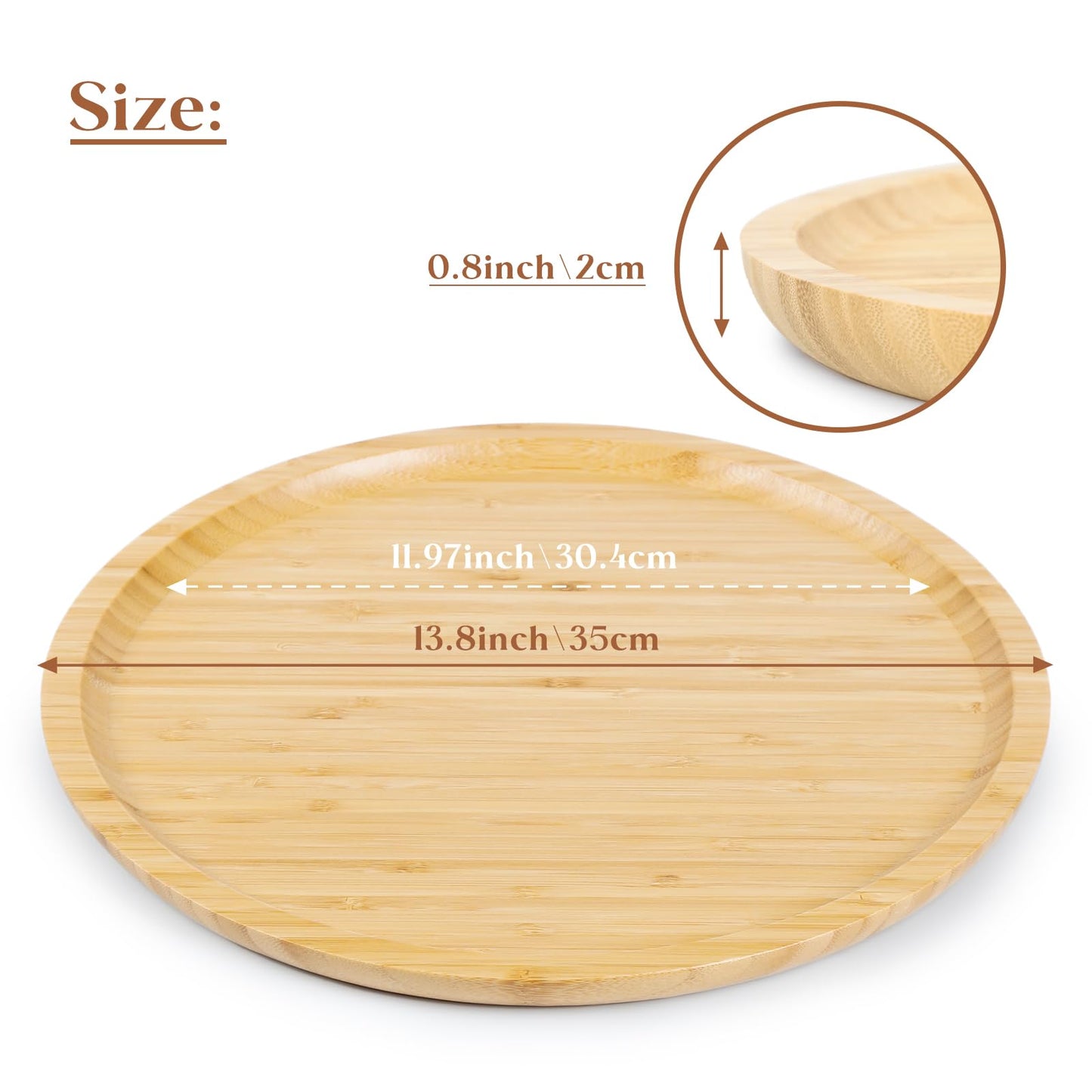 Bamboo Serving Platter, Round Wood Tray, Wooden Serving Tray, Fruit, Bread, Salad Plate, Round Wood Charcuterie Board (13.8 inch)
