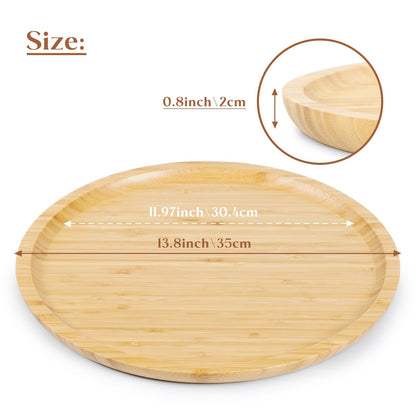 Bamboo Serving Platter, Round Wood Tray, Wooden Serving Tray, Fruit, Bread, Salad Plate, Round Wood Charcuterie Board (13.8 inch)