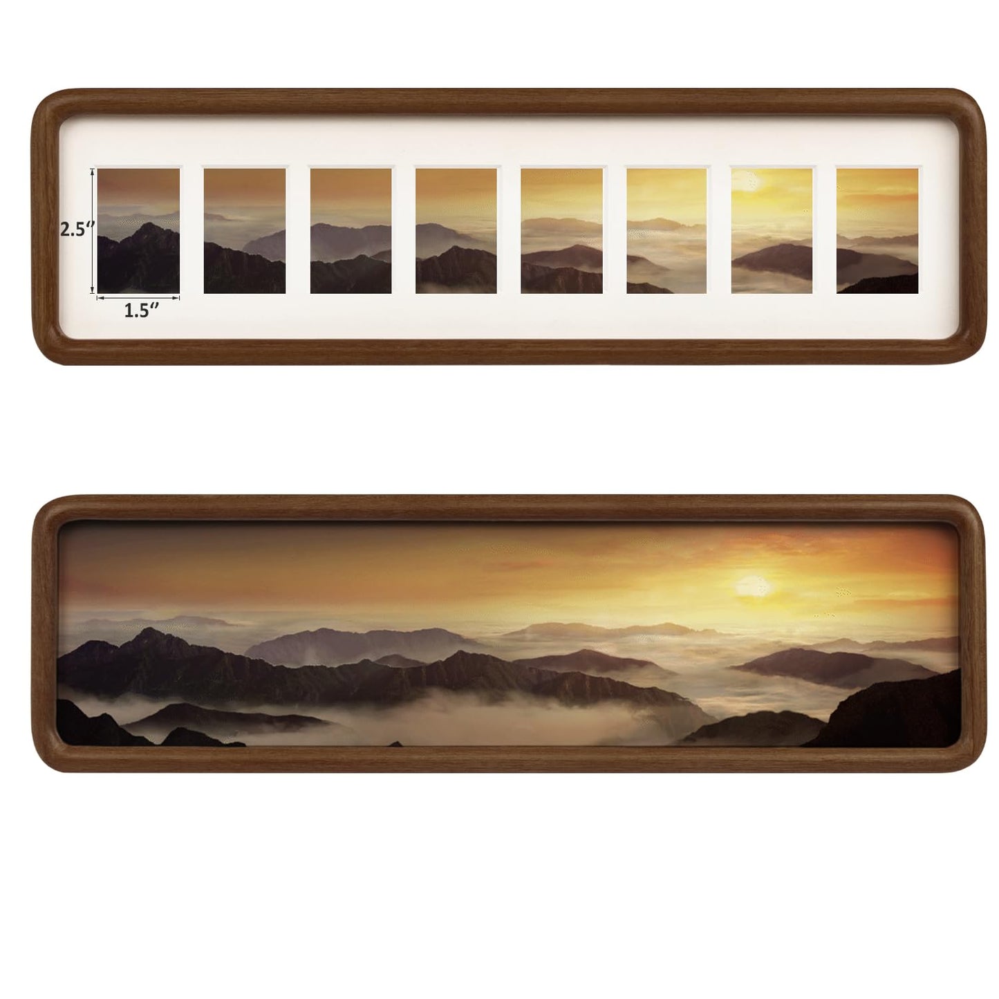 Solid Wood Collage Picture Frame Multi Openings Photo Frame 4x12 / 4x16 Matted to 1.5x2.5 for Wall and Tabletop Display (8 Opening Walnut)