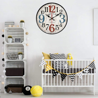 YeYo Simple European Style Wall Clock Wooden MDF Waterproof Silent Art Decor for Home Living Room Office Decoration (16 inch)